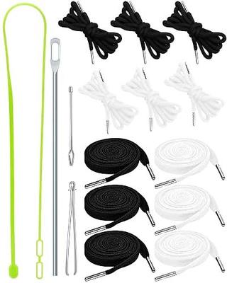 FIVEIZERO Drawstring Cord Kit-12pcs Draw Strings & Drawstring Threader Tool | Flat & Round,Black & White Drawstrings;String Replacement for Pants,Shorts,Shoes,Sweatpants,Bag,Hoodie;Plastic Storage Box