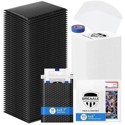 Trading Card Shipping Kit, Includes 100 4'' x 6'' Graded Card Shipping Protectors, 50 6'' x 8.7'' Envelope Bubble Mailers, 20M Painter’s Tape, 50 Cellophane Bags, PSA BGS CGC Slabs & Raw