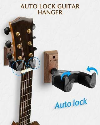 STRICH Guitar Wall Mount,Walnut Base Guitar Hanger | Auto Lock Guitar Holder Hook Stand for Acoustic, Electric Guitar, Banjo, Bass(2-Pack)