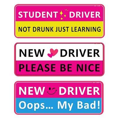 Student Driver Magnet for Car, 3pcs Funny New Driver Magnet Sticker for Car, Cute Pink Reflective Magnetic Bumper Sticker, Removable Safety Rookie Attention Sign