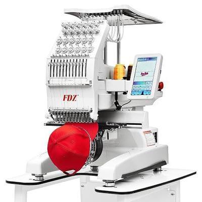 Embroidery Machine with 12 Needles, 9.45" x 12.60" Embroidery Area,1200SPM Max Speed,7In Touch Screen, capable of embroidering on 3D Caps, Flat, T-shirt and more,Wifi Available