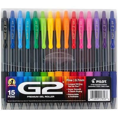 Pilot G2 Premium Gel Roller Pens, Rainbow Gel Pens, G2 Rainbow Colors Pack, 15 Pack Pouch, Fine Point 0.7 mm, Assorted