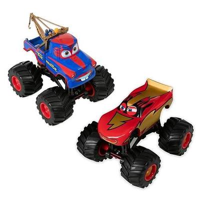 Disney Store Official Monster Trucks Lightning McQueen & Tow Mater Die Cast Set - 1:43 Scale Die Cast Metal Pixar Cars Toys with Free Rolling Wheels - Scenic Display Packaging Included