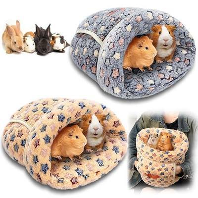 Wenqik 2 Pcs Guinea Pig Hideouts Guinea Pig Bed Washable Bunny Bedding Cuddle Warm Small Pet Sack Supplies Portable Pet Carrier Cage Nest Accessories for Cage(Blue, Khaki,Star)