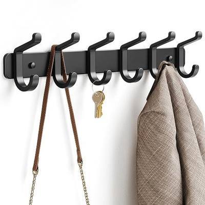 pickpiff Coat Rack Wall Mounted Heavy-Duty: Metal Coat Hanger 6 Hooks for Hanging Hat, Clothes, Robe, Keys, Backpack, Bathroom Towels, Jacket, Purse - Closet, Door, Entryway, Mudroom (Black, 1 Pack)