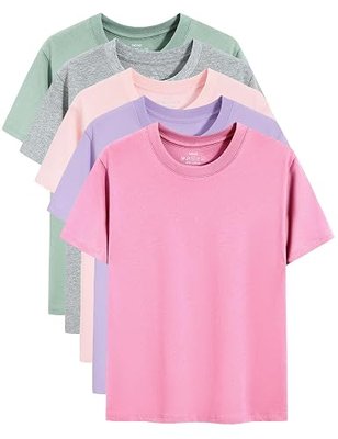Gihuo 5 Pack Girls T-Shirts Short Sleeve Shirt for Girls Cotton Tees Kids Tshirts Clothes Summer Tops