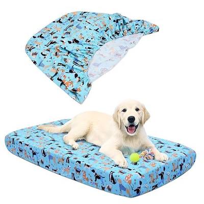 Dog Bed Covers Replacement Washable Elastic Edged 36" x 27" x 6" | Dog Bed Sheets with Cute Dog Pattern Design for Small & Medium Pet Beds, Cover Only ,Blue