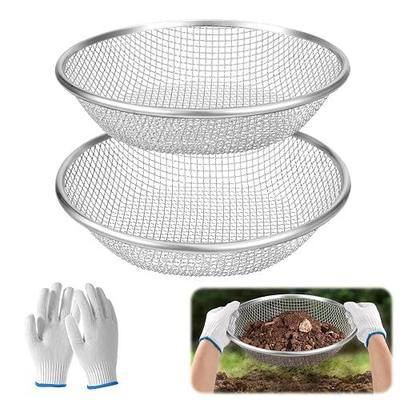 2PCS 1/4 Inch Mesh Soil Sifter for Gardening,Compost Sifter for 5 Gallon Buckets,Garden Sieve Rock Sifters for Captures Dirt Rocks Sawdust,Includes Gloves