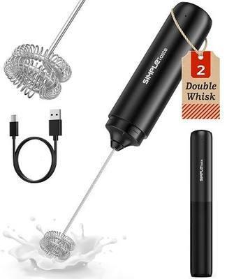 SIMPLETASTE Milk Frother Handheld Electric Foam Maker, Drink Mixer with Stainless Steel Whisk for Cappuccino, Bulletproof Coffee, Latte, Black, without Stand, USB-C Rechargeable