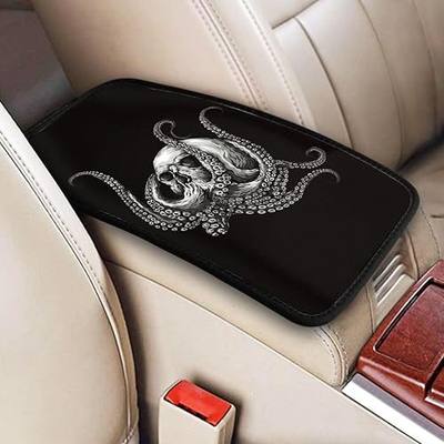 Black Sugar Skull Octopus Ocean Auto Center Console Armrest Pad Universal Car Center Console Cover Seat Box Cover for Sedan, Van, SUV, Truck Car Accessorie