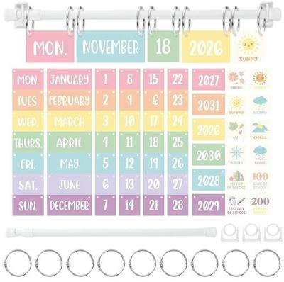 JarThenaAMCS Pastel Flip Calendar Bulletin Board Set with 68 Cards & Adjustable Holder Weather Days of The Week Chart for Classroom Back to School Home Office DIY Decoration Supplies