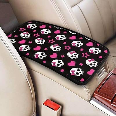 Pink Heart and Skull Print Hearts and Skulls Goth Auto Center Console Armrest Pad Universal Car Center Console Cover Seat Box Cover for Sedan, Van, SUV, Truck Car Accessorie