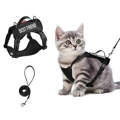 Wanheart Black Cat Tactical Breastplate and Leash, Anti-Escape Adjustable Soft Mesh Cat Leash and Breastplate Set for All Types of Cats Vests (Black,M,6.6-9.9lb)