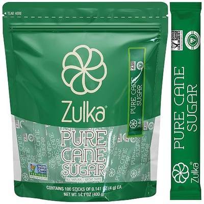 Zulka 100 Individual Sugar Packets for Coffee, 0.14 oz | All Natural & Non-GMO - Pure Cane Sugar Sticks, Azúcar Pura de Caña en Sobres Individuales, Breakroom Supplies, Coffee Condiments, Airbnb Essentials