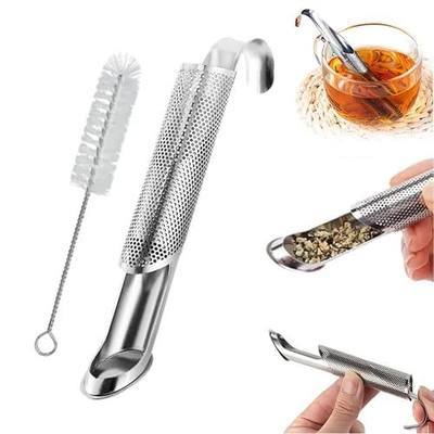 1 Pcs Stainless Steel Tea Diffuser and 1 Brush - 2025 Upgrade Tea Pipe Tea Infuser Mesh Strainer with Hanging Hook Handle, Tea Bags for Loose Leaf Tea, Tea Infuser, Tea Strainer