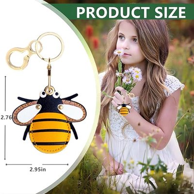 BORKUANA Leather Keychain Holder Case Compatible with AirTag,Cute Protective Air Tag Cover with Keyring