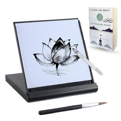 Mini Water Drawing Board with Drawing & Breathing Guide, Portable Travel Size Board for Drawing, Painting, Writing & Relaxation, Inkless Zen Meditation Board with 2 Water Brushes