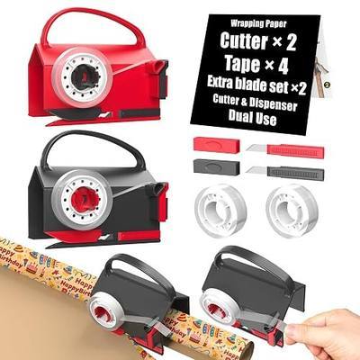 Wraprocut (2-Pack) Wrapping Paper Cutter & Tape Dispenser Dual Use with 4 Tapes,2 Replace Blades Kit for Christmas Gift Wrap Cutter Tool Paper Roll Holder Tube Sliding Slicing for Birthday Holiday.