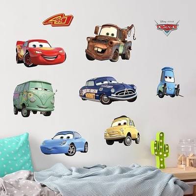 Disney Pixar Cars Wall Decals - Lightning McQueen & Friends Small Vinyl Stickers for Bathroom Nursery Bedroom Decor - Peel and Stick Room Decorations