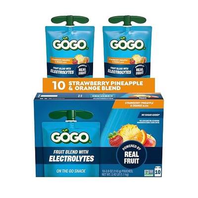GOGO Fruit Blend with Electrolytes No Sugar Added Strawberry Pineapple & Orange, 3.9 oz Pouches (Pack of 10), Made with Real Fruit