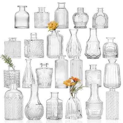 CUCUMI 24pcs Bud Vases for Centerpieces, Clear Glass Vase Decorations | Clear Vintage Decorative Small Vases for Flowers, Wedding Rustic Home Table Decor