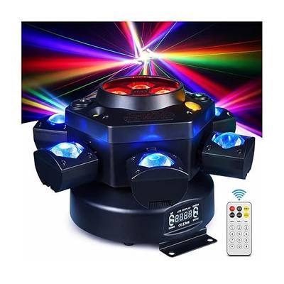 150W 6-Arm Spider Bee-Eye Moving Head LED DJ Light | 4-in-1 RGBW Beam, Bee-Eye Wash, Red Green Laser, White Amber Strobe, Remote, Sound Active, 24CH DMX, Wedding DJ