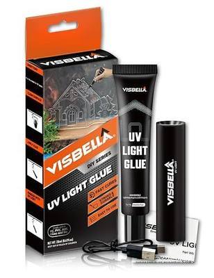 Visbella UV Light Glue Resin Kit with Lamp, Liquid Curing Adhesive for Craft Cured in Seconds Fix Fill Seal Bond Repair for Metal, Wood, Ceramic, Glass, Plastics, Jewelry, Leather and More