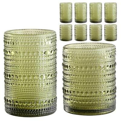 ZMOWIPDL 12oz & 15oz Hobnail Drinking Glasses,Green Glass Cups Set of 8 | Vintage Highball Glassware,Kitchen Drinkware,Embossed Water Tumbler,for Beer,Cocktail,Whiskey,Juice,Various Mixed Drinks