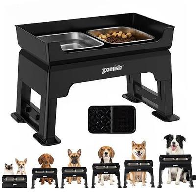 ZOMISIA Elevated Dog Bowls, 6 Height Adjustable Raised Dog Bowl Mess Proof | 3-in-1 Dog Bowl Stand, Double Deck Design, 2 Stainless Steel Bowls, Licking Plate, Feeding Station for Small Medium Large Pet