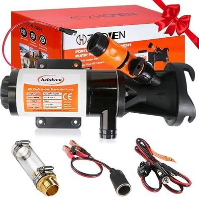 RV Macerator Pump 12V,Portable Waste Pump,12GPM Suction 3.2 feet Lift 14 feet with Garden Hose Discharge Port,Quick Release Self-PrimingSewage Pump for RV Camper Boat Kitchen