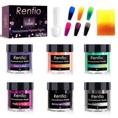 Renfio 6 Colors Thermochromic Pigment Powder,18g/0.63oz Color Changing | Powder Temperature Activated at 88℉/31℃,Thermochromic Pigment 3g Each for Epoxy Resin,Slime,Nail,Tumblers,Paint,Fabric,Dye