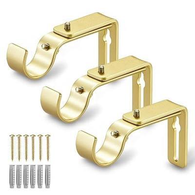 LLPJS Curtain Rod Bracket Adjustable, Drapery Rod Holder Hooks Support Hangers for 1 inch Diameter Window Curtain Rods (Warm Gold, 3-Pack)