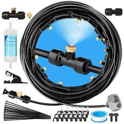 50FT Misters for Outside Patio, Garden Misting System for Cooling Outdoor | 50FT Misting Line,17 Mist Nozzles,Water Filter,Brass Adapter(3/4"), Outdoor Misters for Patio, Garden and Greenhouse