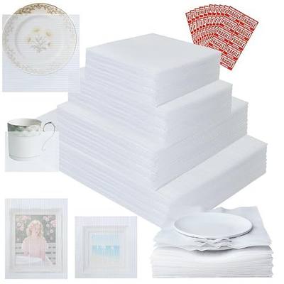 350 Pcs Dish Packing Supplies for Moving, 250 Cushion Foam Pouches and Sheets, 4 Sizes (16x12'', 12x12'', 12x8'', 8x8'') with 100 Fragile Stickers, Foam Pouches for Packing, Storage, Shipping