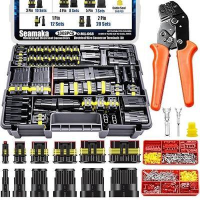 1008PCS 63 Sets Waterproof Automotive Wire Connectors Kit 1/2/3/4/5/6 Pin Automotive Replacement Electrical Accessories Plug Connectors Kit Male and Female Connector with Ratchet Crimping Tool