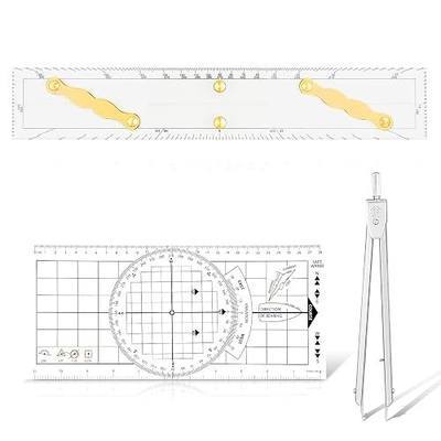 3 Pcs Basic Navigation Set,Marine Accessories Kit | 15inch Brass Arms Parallel Ruler,Nautical Protractor,6 Inch Marine Fixed Points Divider Clear Scales