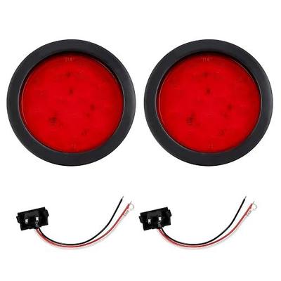 2PCS 4" Round Red LED Trailer Tail Lights - 12 Diodes 3-in-1 Stop/Brake/Turn Lights w/Surface Mount Grommets & 3-Prong Pigtails for Truck Trailer RV Jeep Boat