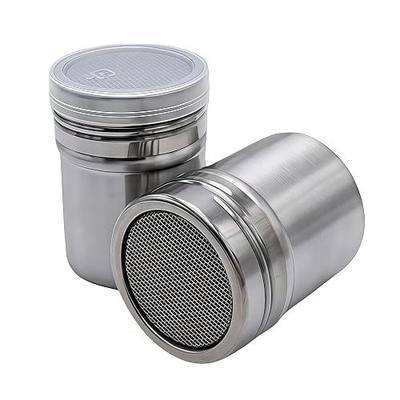 2-Piece Set Stainless Steel Powdered Sugar Shaker Duster with Fine Mesh Canister for Cinnamon, Cocoa Powder, Baking Soda, Coffee Powder, Kitchen Restaurant Outdoor 2.64 x 3.15 inches