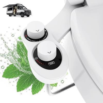 RV Bidet for Camper Toilet, Non-Electric Toilet Sprayer Attachment with Dual Nozzles, Adjustable Pressure, Front/Rear/Self Cleaning, Upgrade for Trailer, Motorhome, RV Bathroom (White-Black)