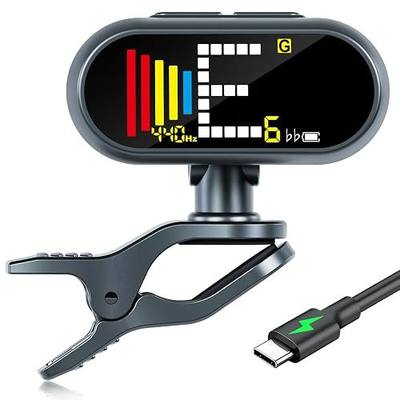 EX USB-C Rechargeable Guitar Tuner Clip On, ±1 Cent Accurate Guitar Tuner with 1.97" Large Color LCD Screen, Chromatic Tuner for Acoustic/Electric Guitar Bass Ukulele Violin, 360°Rotating Clip
