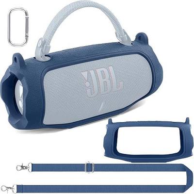 co2CREA Silicone Case for JBL Charge 6 Portable Bluetooth Speaker, Blue | Travel Soft Cover with Detachable Shoulder Strap & Carabiner, Protective Skin Case, Comfortable Carrying, Bump Protection