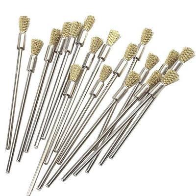 20 Pcs Extended Shank Brass End Brushes, 1/8'' Extra Long Shank Pen Shape Rust Paint Removal Bits Wire Brush for Rotary Tools