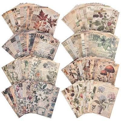 120 Sheets Vintage Botanical Scrapbook Paper Set, Journaling Scrapbooking Supplies Craft Decoupage Papers Kit, 4 Themes x 30 Mushroom Floral Antique Letter Design for Junk Journals Collage Card Making