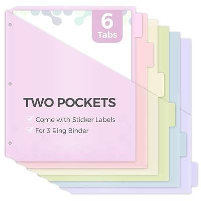 SKYDUE Binder Dividers with Tabs and Pockets, 6 Tabs Dividers for 3 Ring Binder, Tear-Resistant Plastic Binder Dividers for School, Office, Home