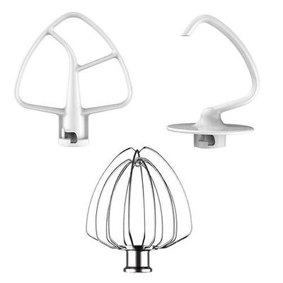 3 Pack Mixer Attachments Set for KitchenAid 4.5-5 Quart Tilt-Head Stand Mixers, Replacement Parts Kit with K45DH Dough Hook, K45B Coated Flat Beater, Stainless Steel K45WW Wire Whip, Dishwasher Safe