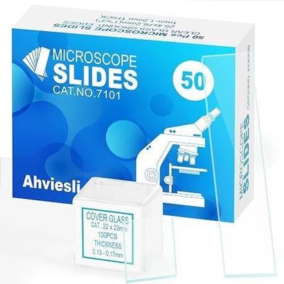 Microscope Slides and Covers Kit – 50 Blank Pre-Cleaned Glass Slides for Microscope, 100 Cover Slips, for Teachers, Students, Families, and Science Enthusiasts