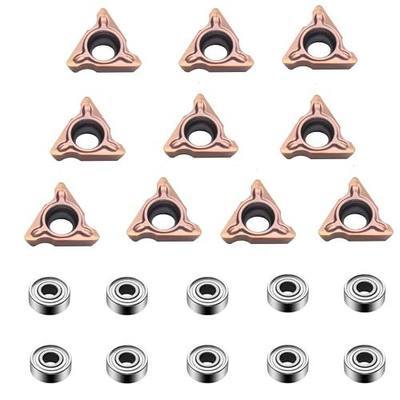 10Pcs Carbide Turning Indexable Inserts for Air Chamfer Tool, Pneumatic Chamfering Machine Tungsten Steel Blade,Lather Turning Tool with 10Pcs Bearings (R Angle Blade)