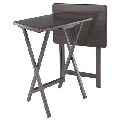 Winsome Alex Set of 2 Foldable Snack Tables in Oyster Gray, Easy to Store Small Portable Fold Up Table Set for Kitchen, Living Room TV Dining, Crafts, Puzzles, Work from Home