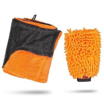 24"x36" Twisted Loop Car Drying Towel & Wash Mitt | 1200GSM Ultra Thick & Absorbent Detailing Towels | Large Microfiber Cleaning Cloth for Washing & Polishing | Micro Fiber Rags for Car Care