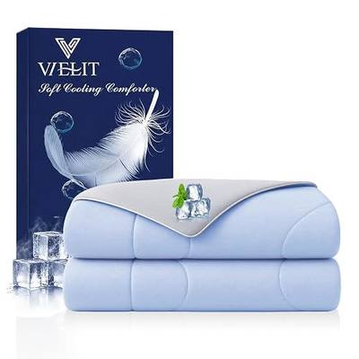 Vielit Cooling Comforter Queen Size for Hot Sleepers & Night Sweats, Luxury Lightweight Cooling Blanket, Soft Double Sided Breathable Summer Comforter,Q-Max>0.425,Machinewashable,90x90,Grey Blue